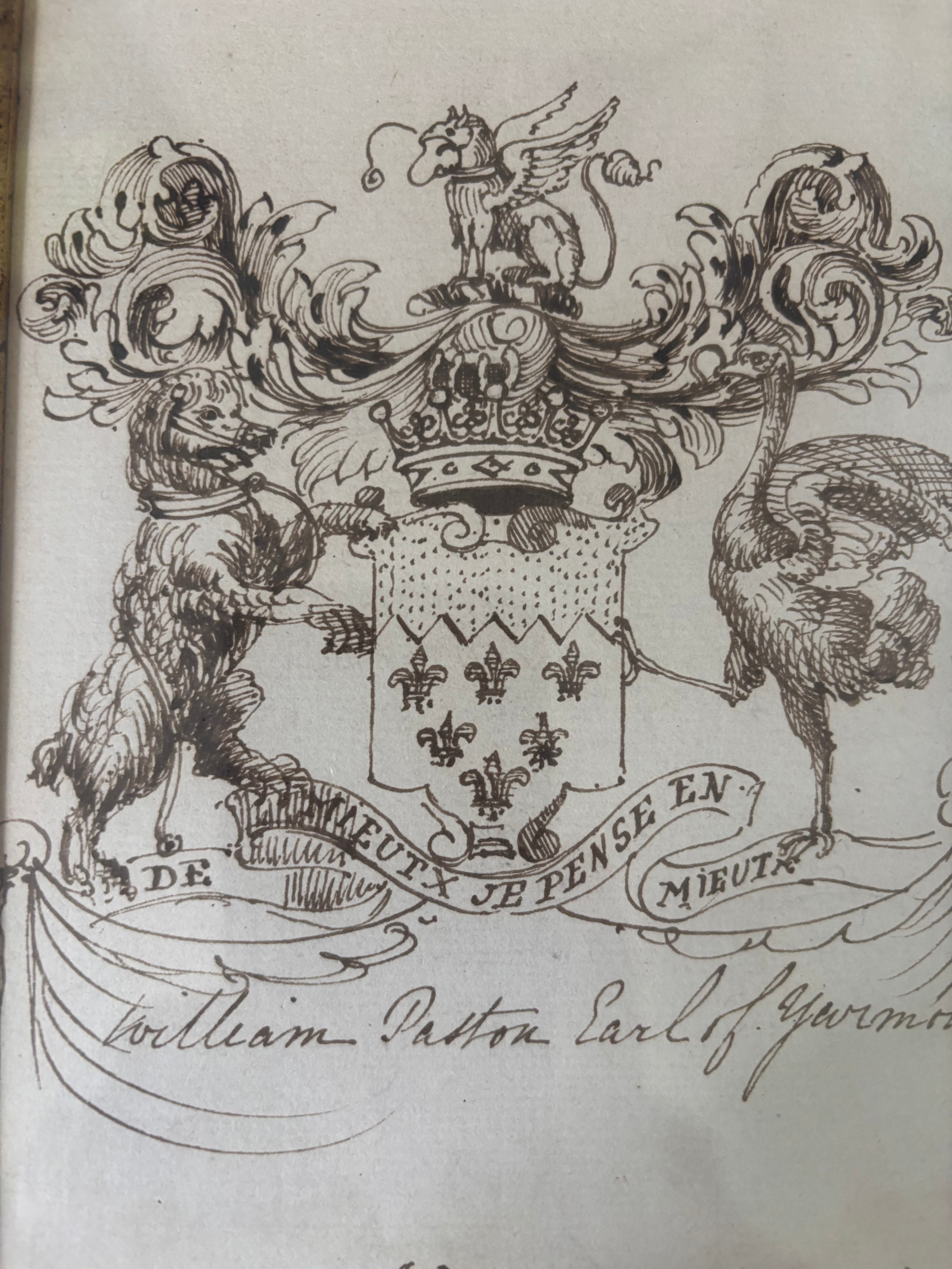 Two English 18th Century Heraldic Pen And Ink Illustrations of The Achievements Of Earls