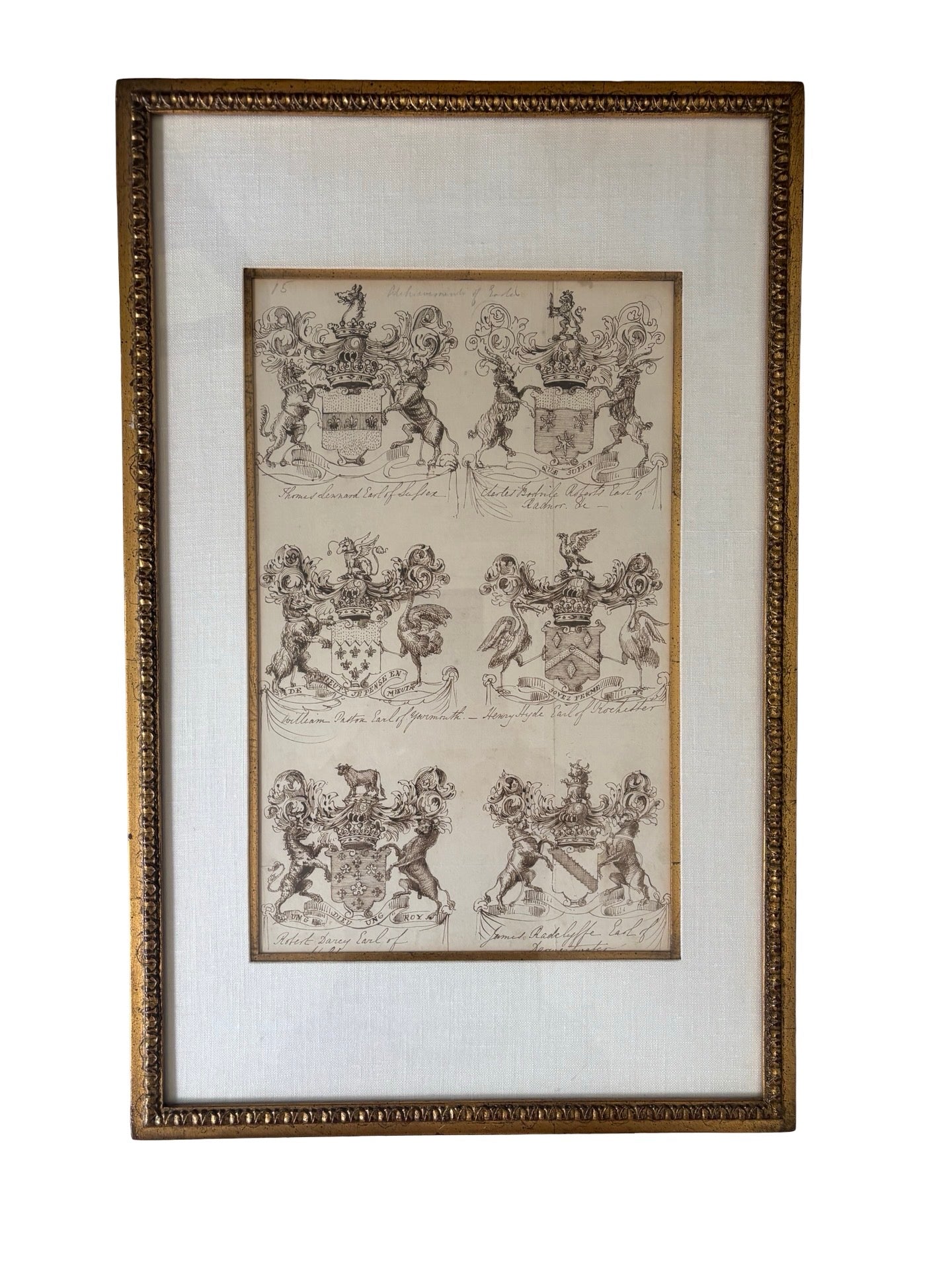 Two English 18th Century Heraldic Pen And Ink Illustrations of The Achievements Of Earls