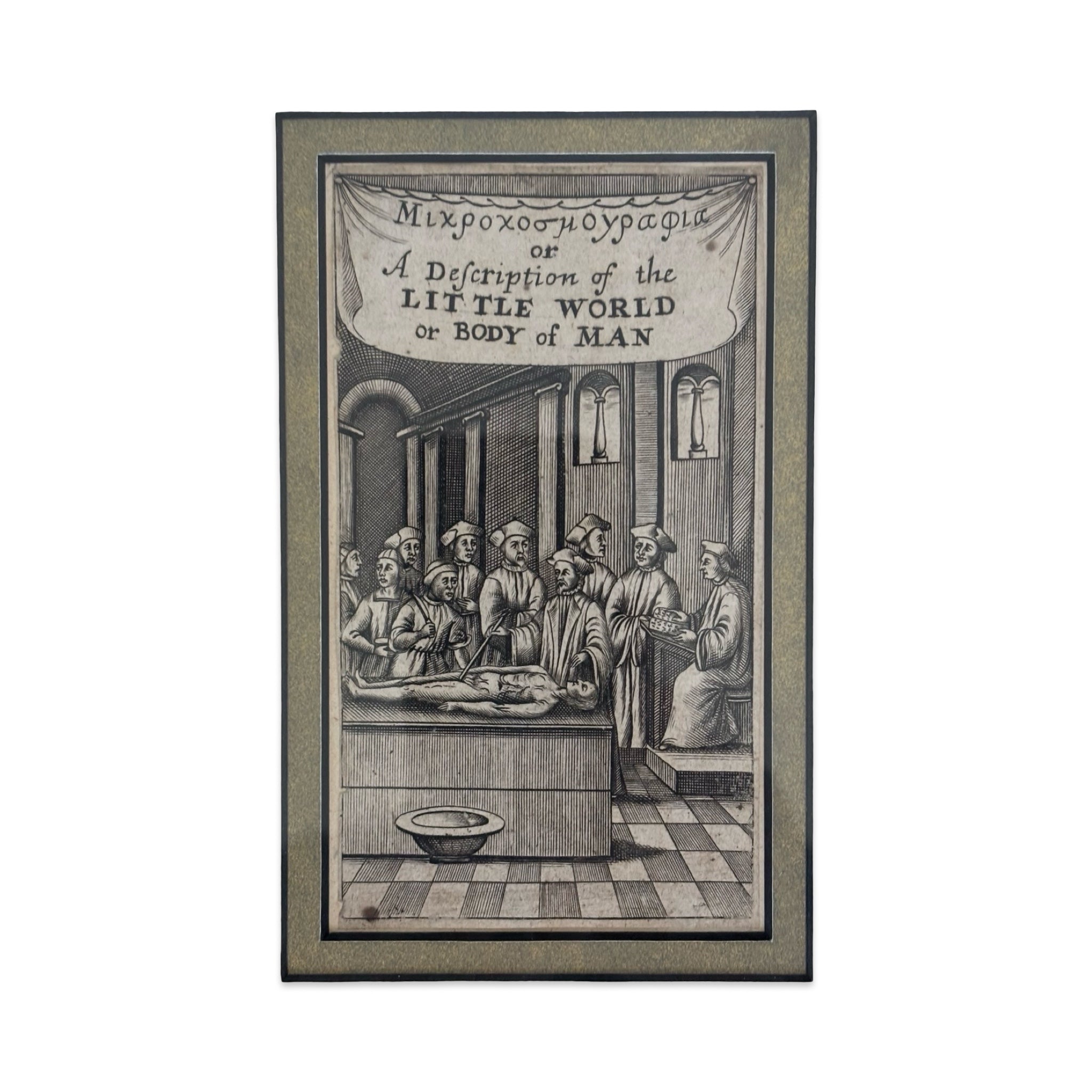 17th Century Print of a Scene at an Anatomy Lesson or Post Mortem