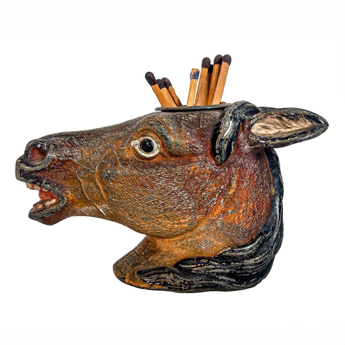 Cold Painted Spelter Match Holder in the Form of a Horses Head Circa. 1890