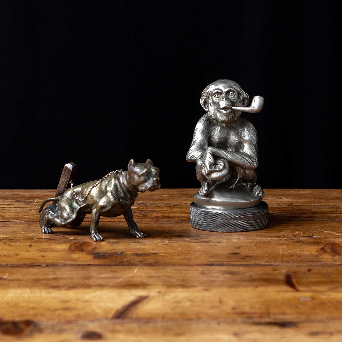 Bronze Car Mascot In The Form of A Monkey Smoking A Pipe Circa, French Circa. 1925