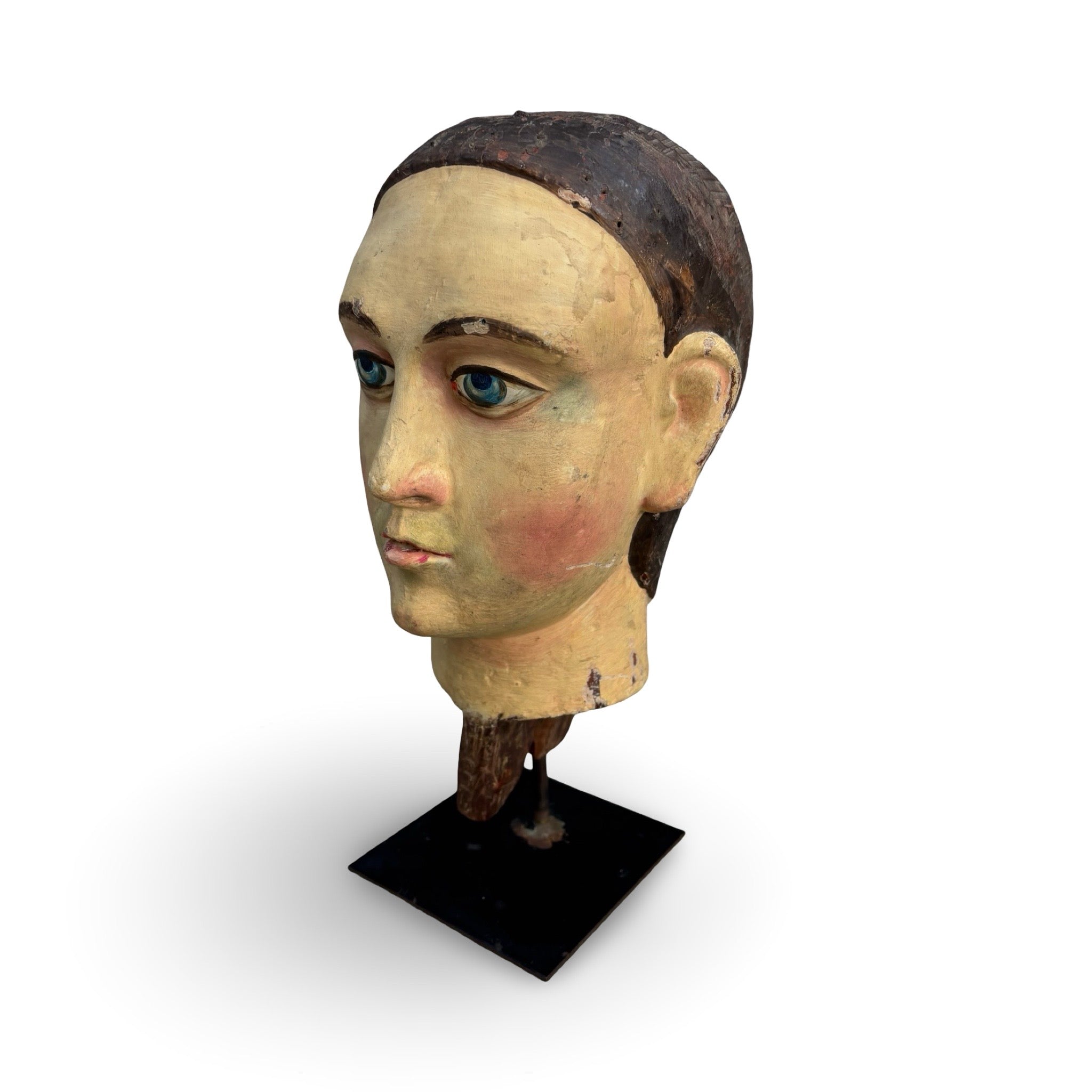 Early 19th Century Carved Wood Italian Santos Head