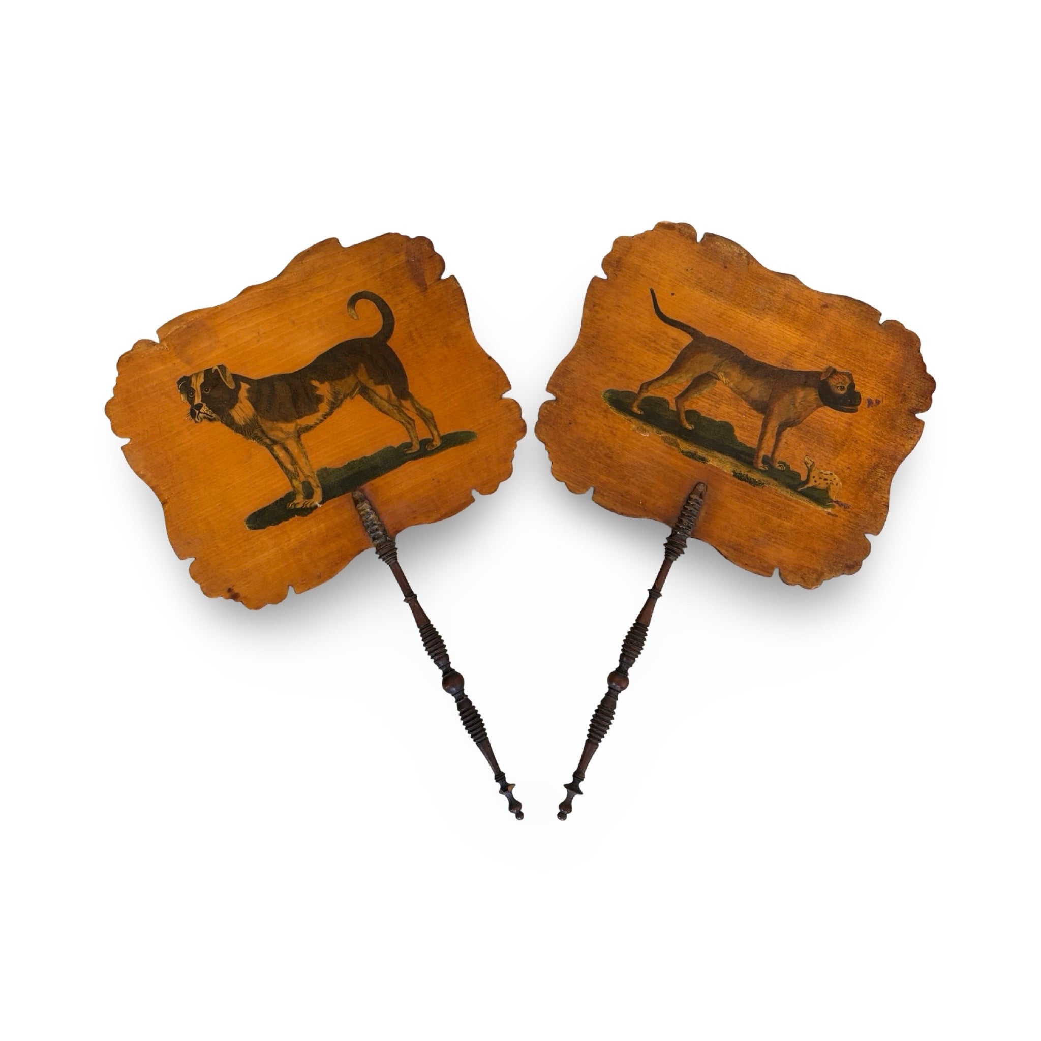 Pair of English Face Screens With Decoupage Dogs, Circa, 1825