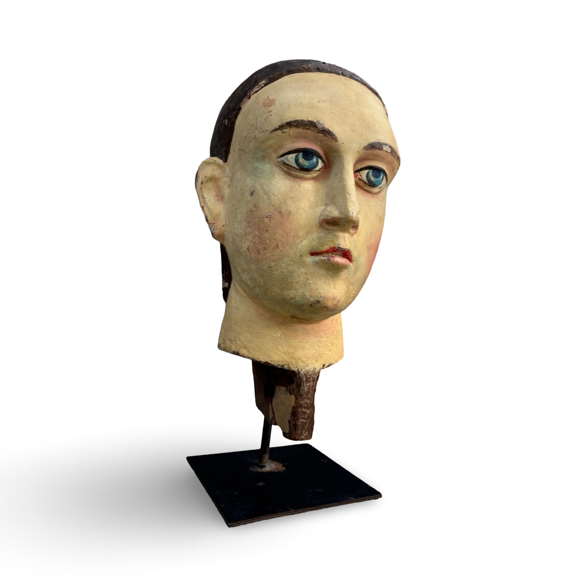 Early 19th Century Carved Wood Italian Santos Head